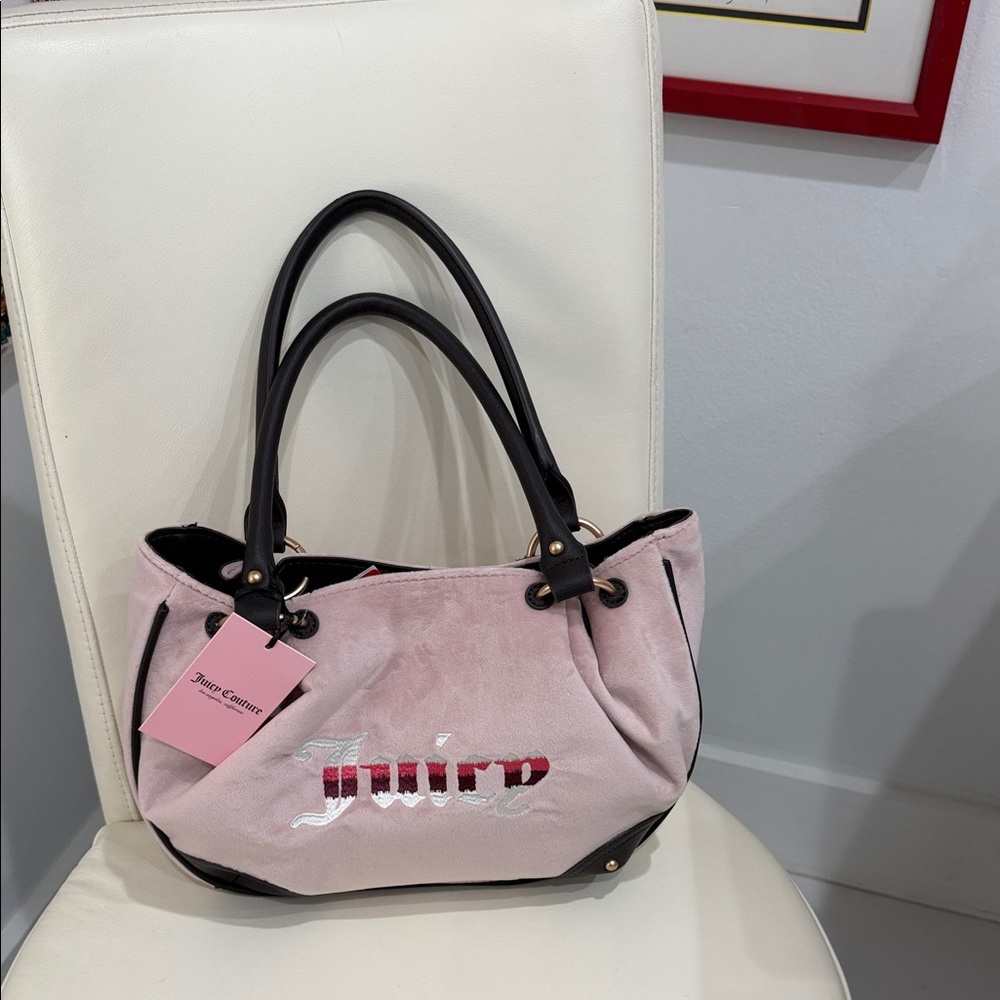 Juicy Couture Dusty Blush Pink & Chocolate Brown "Velvet" Retro Vibe Satchel Bag